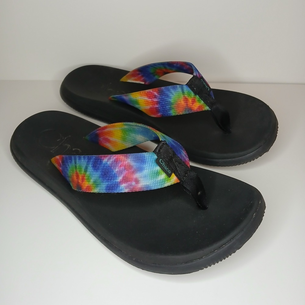 Chaco Chillos Flip Flop Dark Tie Dye Sandals Women’s Size 7 Rainbow Black